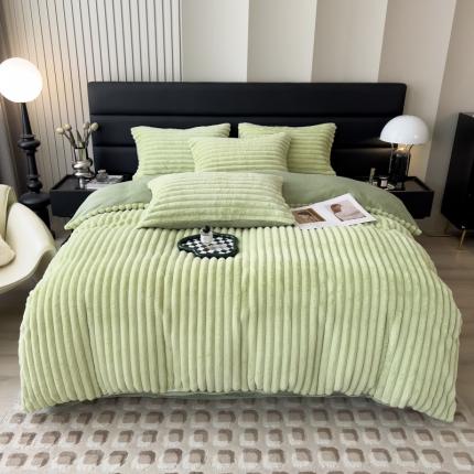 91家纺网 家纺一手货源 找家纺 （总）印季 2024新款立体剪花条纹兔毛绒四件套