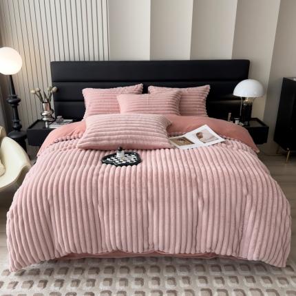 91家纺网 家纺一手货源 找家纺 （总）印季 2024新款立体剪花条纹兔毛绒四件套