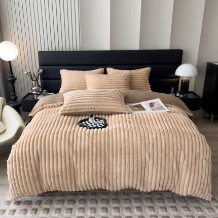 91家纺网 家纺一手货源 找家纺 （总）印季 2024新款立体剪花条纹兔毛绒四件套