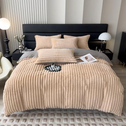 91家纺网 家纺一手货源 找家纺 （总）印季 2024新款立体剪花条纹兔毛绒四件套