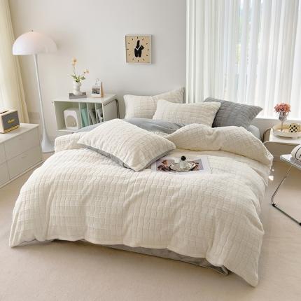 欧冠 2023秋冬320克兔兔绒四件套 奶白灰