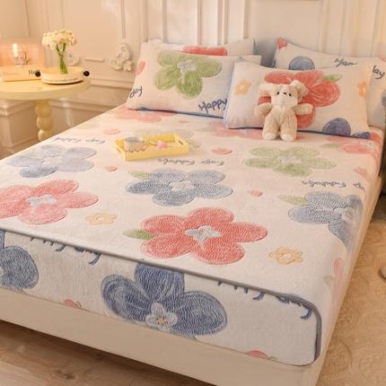 91家纺网 家纺一手货源 找家纺 慕梵 2023雪花绒印花卡通床笠牛奶绒珊瑚绒床罩 浪漫花语