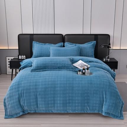 91家纺网 家纺一手货源 找家纺 （总）席之家 2023新款加厚保暖立体剪花方格兔毛绒四件套-简爱款