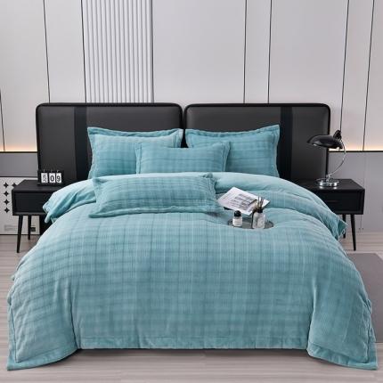 91家纺网 家纺一手货源 找家纺 （总）席之家 2023新款加厚保暖立体剪花方格兔毛绒四件套-简爱款