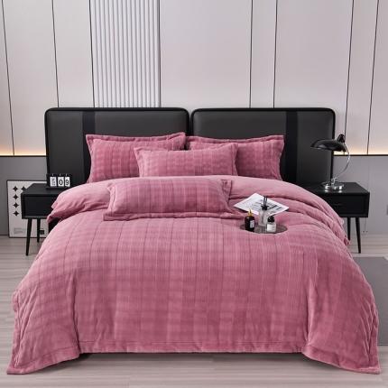 91家纺网 家纺一手货源 找家纺 （总）席之家 2023新款加厚保暖立体剪花方格兔毛绒四件套-简爱款