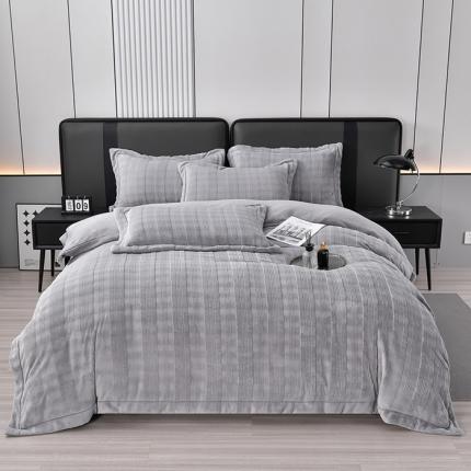 91家纺网 家纺一手货源 找家纺 （总）席之家 2023新款加厚保暖立体剪花方格兔毛绒四件套-简爱款