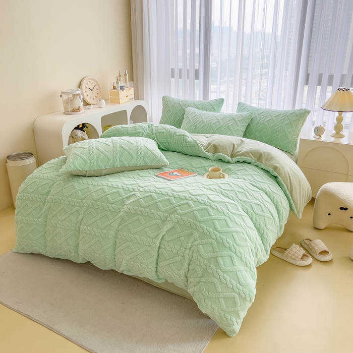 91家纺网 家纺一手货源 找家纺 （总）欧冠  2023秋冬加厚塔芙绒简约款牛奶绒四件套