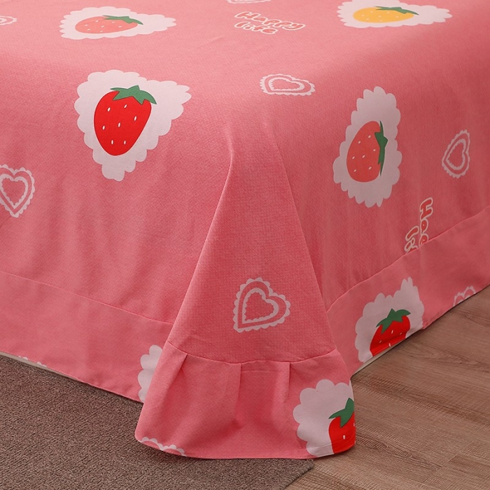 91家纺网 家纺一手货源 找家纺 晶缦家纺  2023新款典雅系全棉活性磨毛多规格单品四件套--床单 草莓爱恋粉