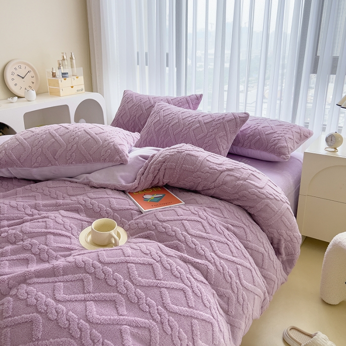 91家纺网 家纺一手货源 找家纺 欧冠  2023秋冬加厚塔芙绒简约款牛奶绒四件套 紫色