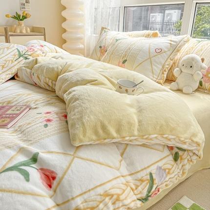 91家纺网 家纺一手货源 找家纺 （总）慕尚 2025新款高克重加厚牛奶绒印花四件套-田园花卉系列