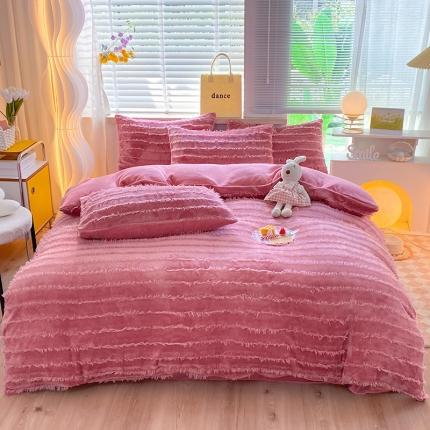 91家纺网 家纺一手货源 找家纺 （总）欧冠 2023秋冬新款牛奶绒提花简约款牛奶绒四件套