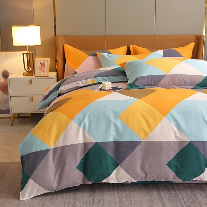 91家纺网 家纺一手货源 找家纺 晶缦 2023新款典雅系全棉活性磨毛多规格单品四件套-被套 魔幻彩格