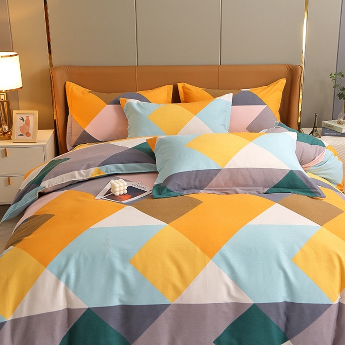 91家纺网 家纺一手货源 找家纺 晶缦 2023新款典雅系全棉活性磨毛多规格单品四件套-被套 魔幻彩格