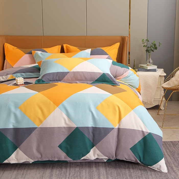 91家纺网 家纺一手货源 找家纺 晶缦 2023新款典雅系全棉活性磨毛多规格单品四件套-被套 魔幻彩格