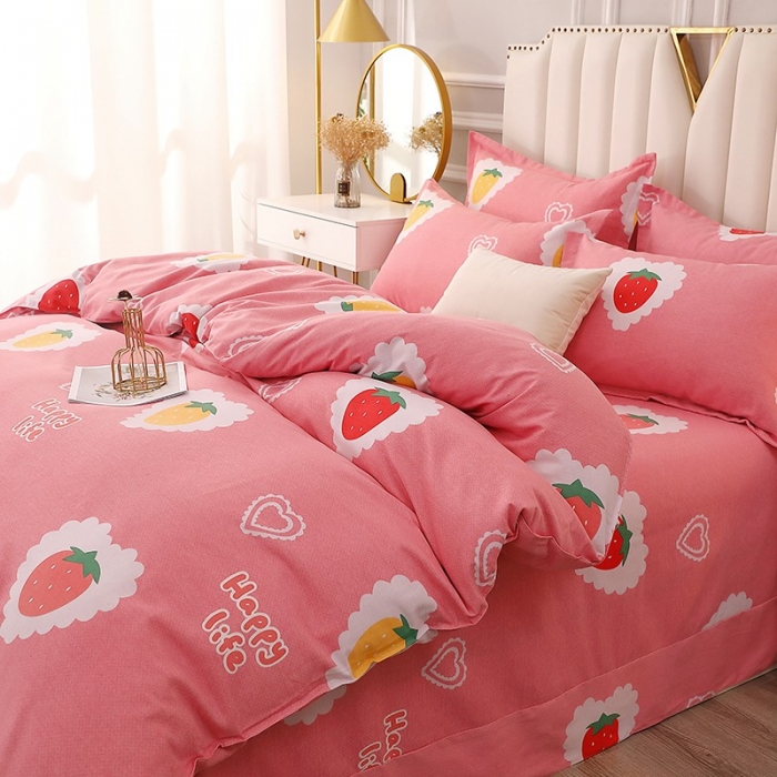 91家纺网 家纺一手货源 找家纺 晶缦 2023新款典雅系全棉活性磨毛多规格单品四件套-被套 草莓爱恋粉