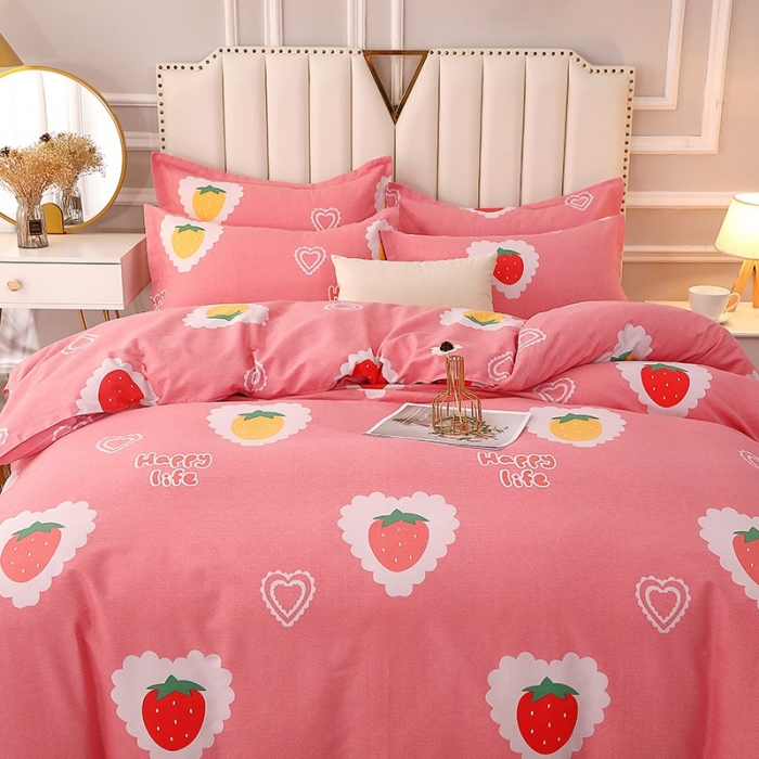 91家纺网 家纺一手货源 找家纺 晶缦 2023新款典雅系全棉活性磨毛多规格单品四件套-被套 草莓爱恋粉