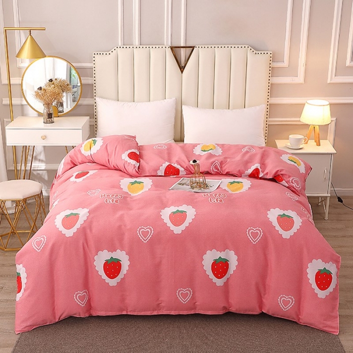 91家纺网 家纺一手货源 找家纺 晶缦 2023新款典雅系全棉活性磨毛多规格单品四件套-被套 草莓爱恋粉