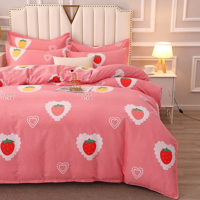 91家纺网 家纺一手货源 找家纺 晶缦 2023新款典雅系全棉活性磨毛多规格单品四件套-被套 草莓爱恋粉