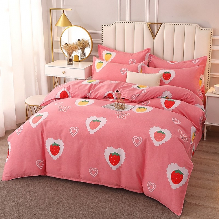 91家纺网 家纺一手货源 找家纺 晶缦 2023新款典雅系全棉活性磨毛多规格单品四件套-被套 草莓爱恋粉