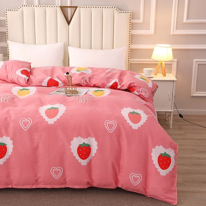 91家纺网 家纺一手货源 找家纺 晶缦 2023新款典雅系全棉活性磨毛多规格单品四件套-被套 草莓爱恋粉