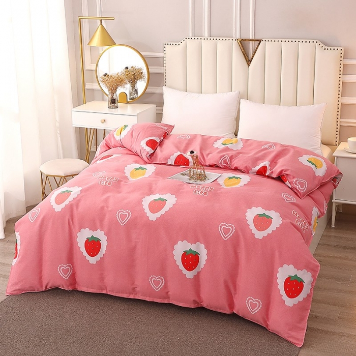 91家纺网 家纺一手货源 找家纺 晶缦 2023新款典雅系全棉活性磨毛多规格单品四件套-被套 草莓爱恋粉