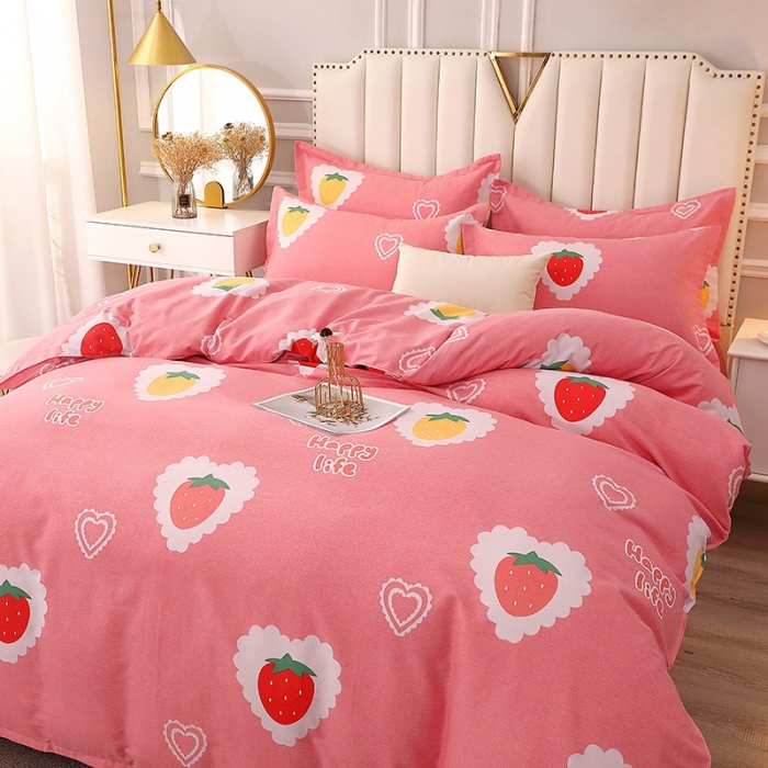 91家纺网 家纺一手货源 找家纺 晶缦 2023新款典雅系全棉活性磨毛多规格单品四件套-被套 草莓爱恋粉