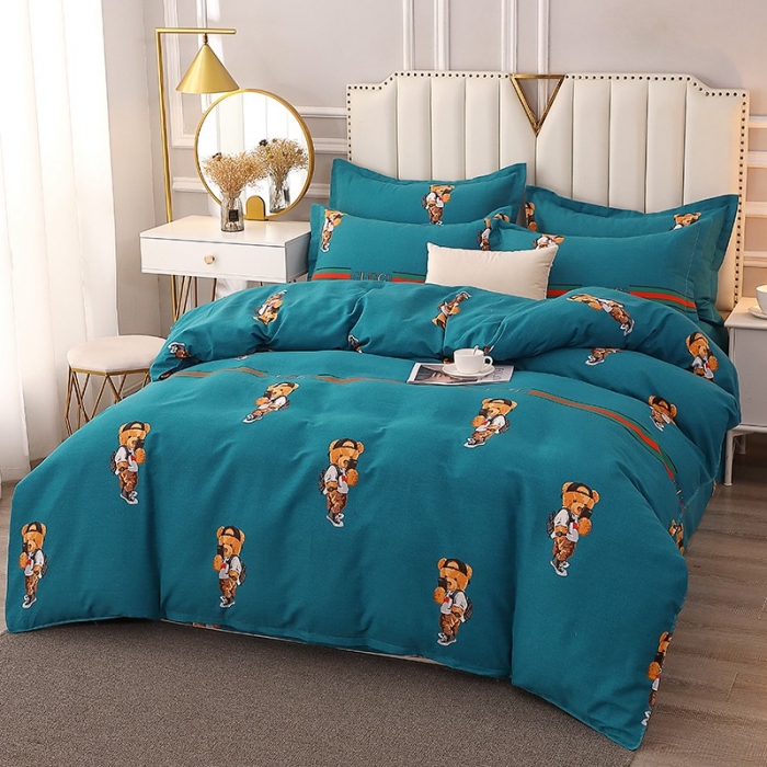 91家纺网 家纺一手货源 找家纺 晶缦 2023新款典雅系全棉活性磨毛多规格单品四件套-被套 潮玩小熊蓝