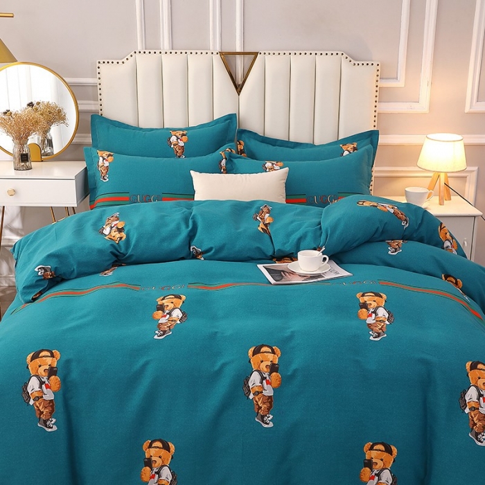 91家纺网 家纺一手货源 找家纺 晶缦 2023新款典雅系全棉活性磨毛多规格单品四件套-被套 潮玩小熊蓝