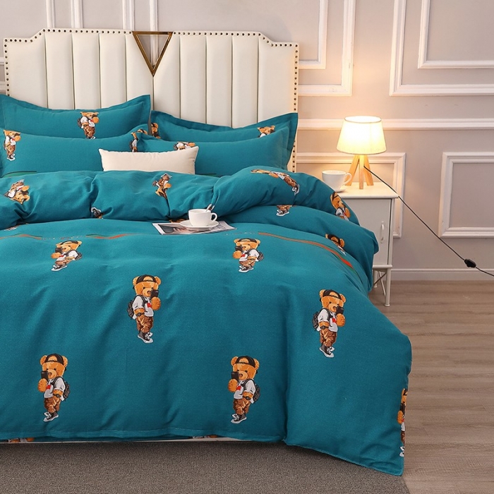 91家纺网 家纺一手货源 找家纺 晶缦 2023新款典雅系全棉活性磨毛多规格单品四件套-被套 潮玩小熊蓝