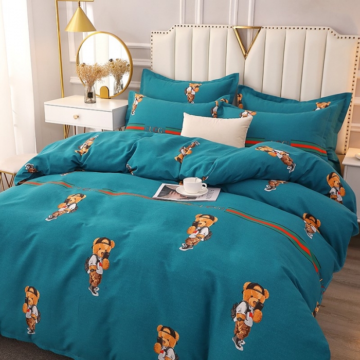 91家纺网 家纺一手货源 找家纺 晶缦 2023新款典雅系全棉活性磨毛多规格单品四件套-被套 潮玩小熊蓝