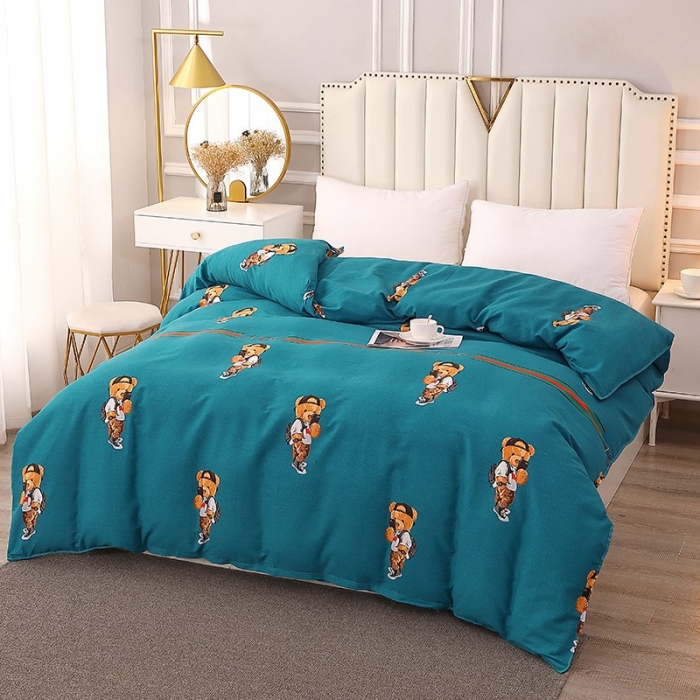 91家纺网 家纺一手货源 找家纺 晶缦 2023新款典雅系全棉活性磨毛多规格单品四件套-被套 潮玩小熊蓝