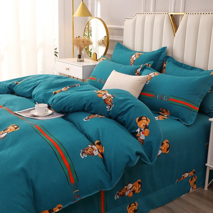 91家纺网 家纺一手货源 找家纺 晶缦 2023新款典雅系全棉活性磨毛多规格单品四件套-被套 潮玩小熊蓝