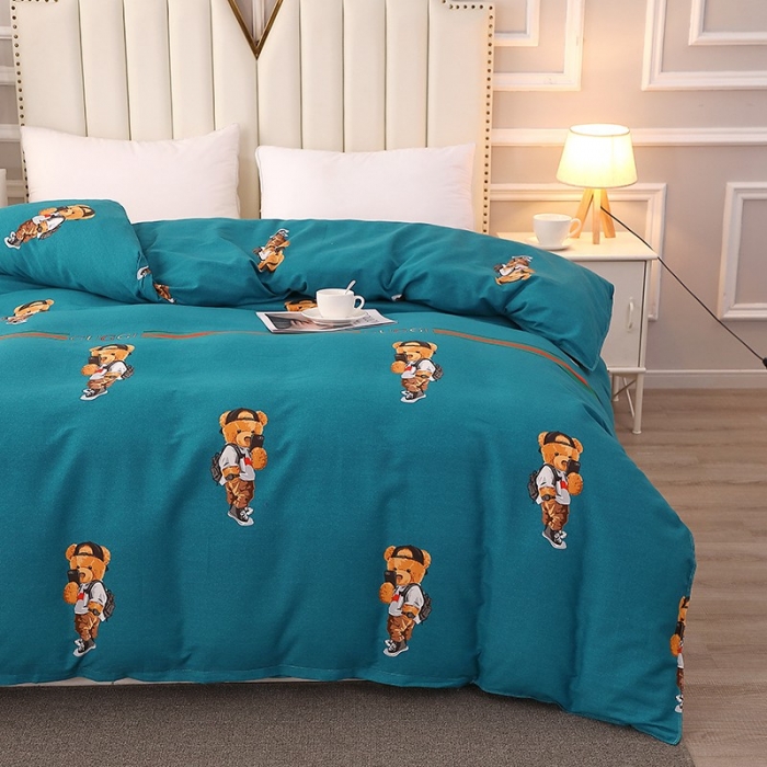 91家纺网 家纺一手货源 找家纺 晶缦 2023新款典雅系全棉活性磨毛多规格单品四件套-被套 潮玩小熊蓝