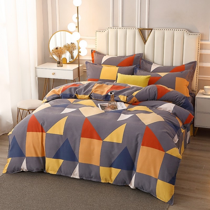 91家纺网 家纺一手货源 找家纺 晶缦 2023新款典雅系全棉活性磨毛多规格单品四件套-被套 几何图形灰