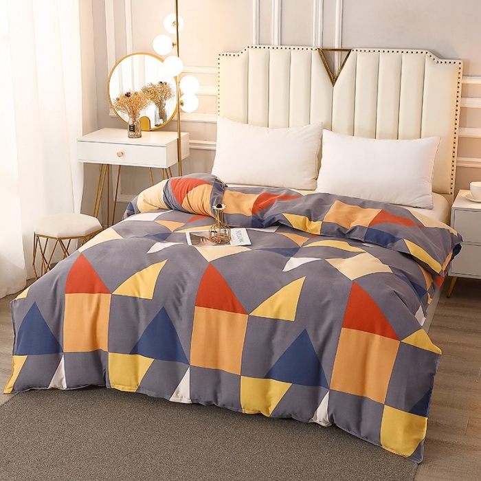 91家纺网 家纺一手货源 找家纺 晶缦 2023新款典雅系全棉活性磨毛多规格单品四件套-被套 几何图形灰