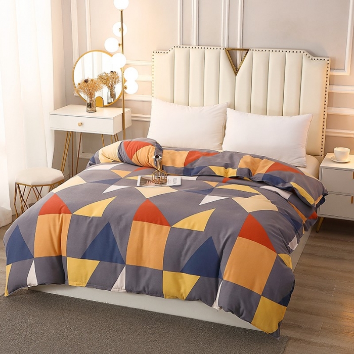 91家纺网 家纺一手货源 找家纺 晶缦 2023新款典雅系全棉活性磨毛多规格单品四件套-被套 几何图形灰