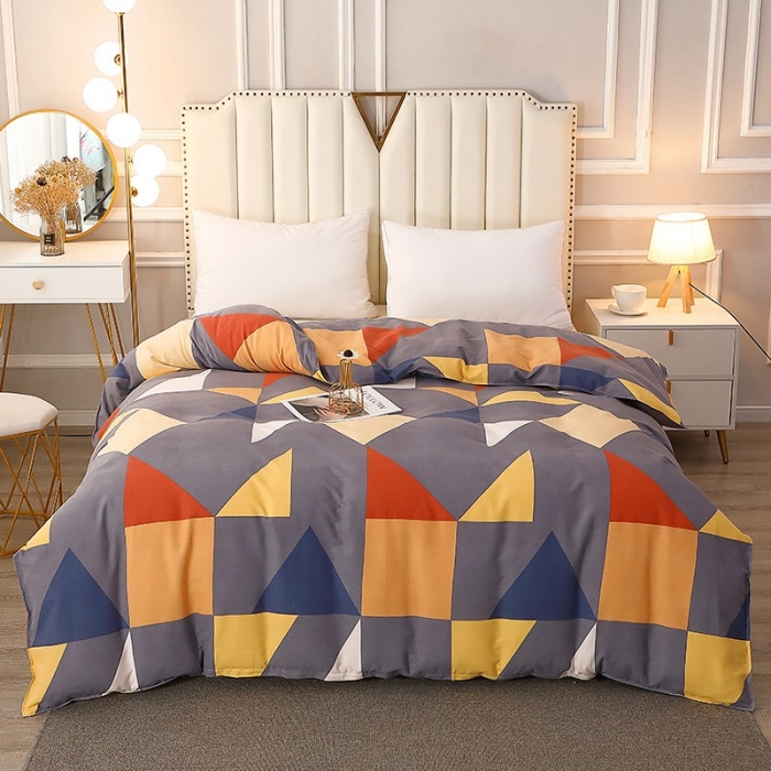 91家纺网 家纺一手货源 找家纺 晶缦 2023新款典雅系全棉活性磨毛多规格单品四件套-被套 几何图形灰