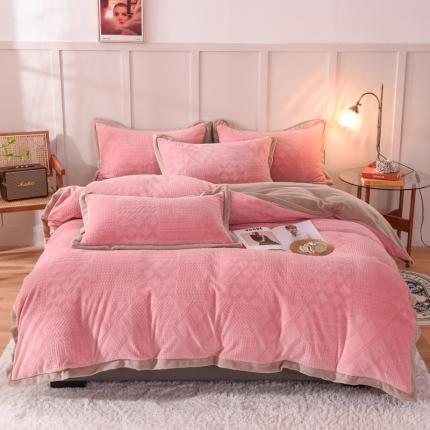 （总）欧冠 2023秋冬新款唯爱雕花A版260克牛奶绒四件套-实拍款