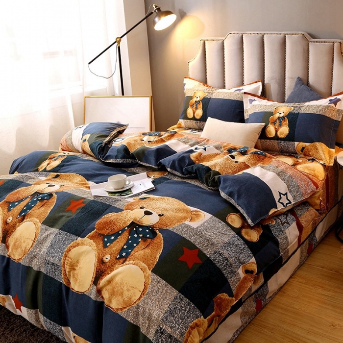 91家纺网 家纺一手货源 找家纺 晶缦 2023新款典雅系全棉活性磨毛多规格单品四件套-被套 可爱熊