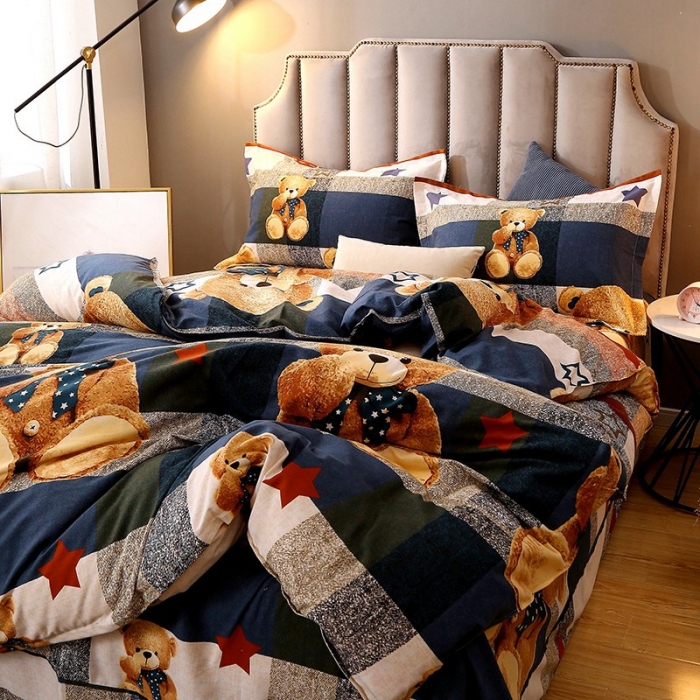 91家纺网 家纺一手货源 找家纺 晶缦 2023新款典雅系全棉活性磨毛多规格单品四件套-被套 可爱熊