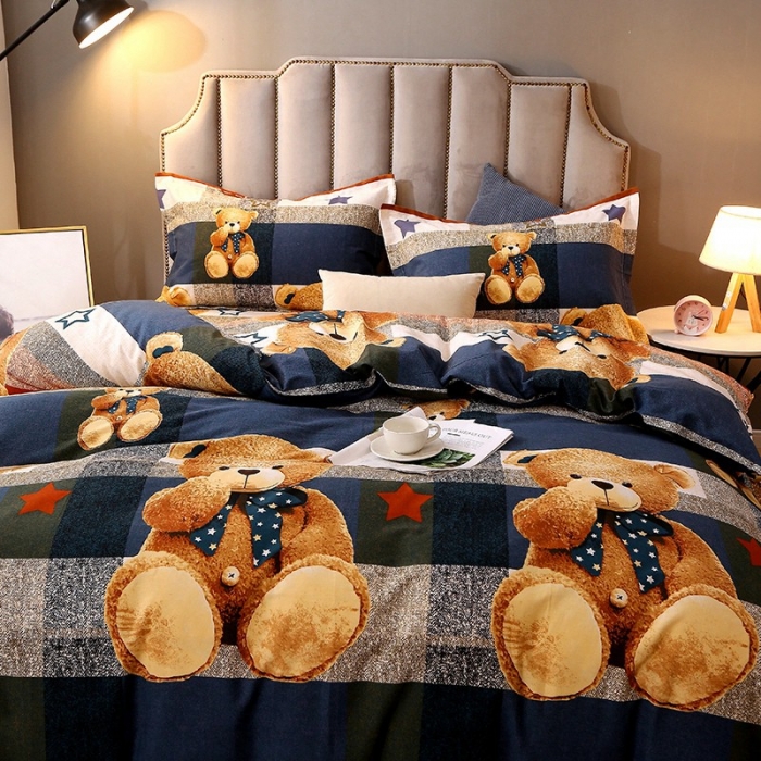 91家纺网 家纺一手货源 找家纺 晶缦 2023新款典雅系全棉活性磨毛多规格单品四件套-被套 可爱熊