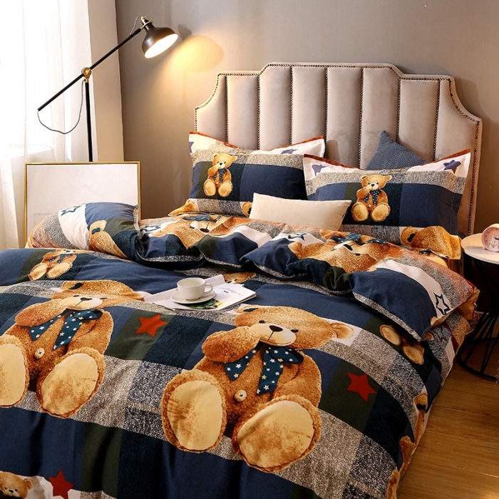 91家纺网 家纺一手货源 找家纺 晶缦 2023新款典雅系全棉活性磨毛多规格单品四件套-被套 可爱熊