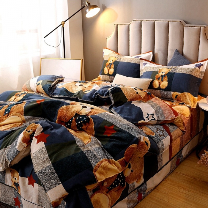 91家纺网 家纺一手货源 找家纺 晶缦 2023新款典雅系全棉活性磨毛多规格单品四件套-被套 可爱熊