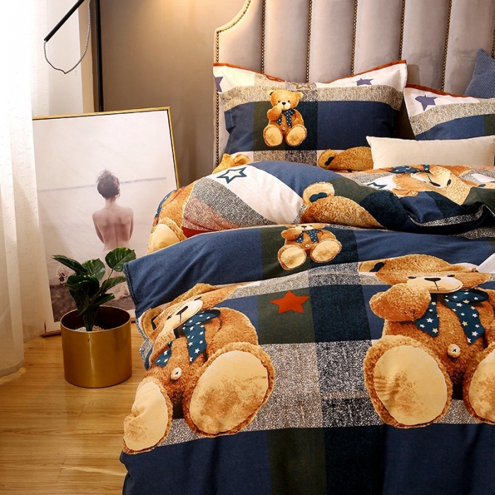 91家纺网 家纺一手货源 找家纺 晶缦 2023新款典雅系全棉活性磨毛多规格单品四件套-被套 可爱熊