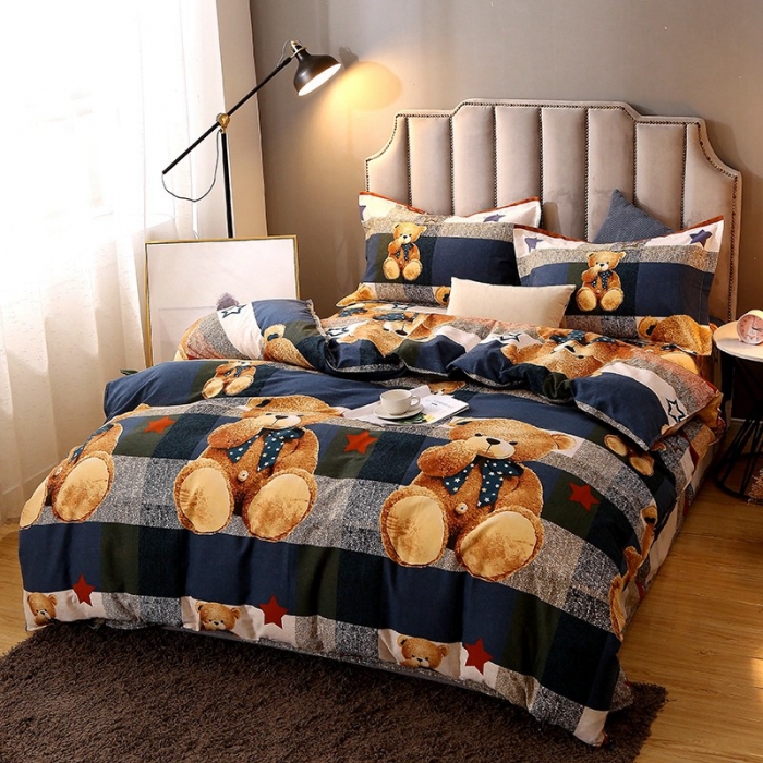 91家纺网 家纺一手货源 找家纺 晶缦 2023新款典雅系全棉活性磨毛多规格单品四件套-被套 可爱熊