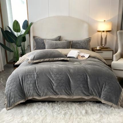 欧冠 2023秋冬新款唯爱雕花A版260克牛奶绒四件套-实拍款 唯爱-高级灰