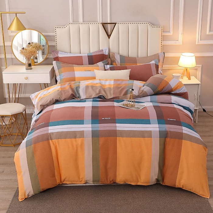 91家纺网 家纺一手货源 找家纺 晶缦 2023新款典雅系全棉活性磨毛多规格单品四件套-被套 苏格风情桔