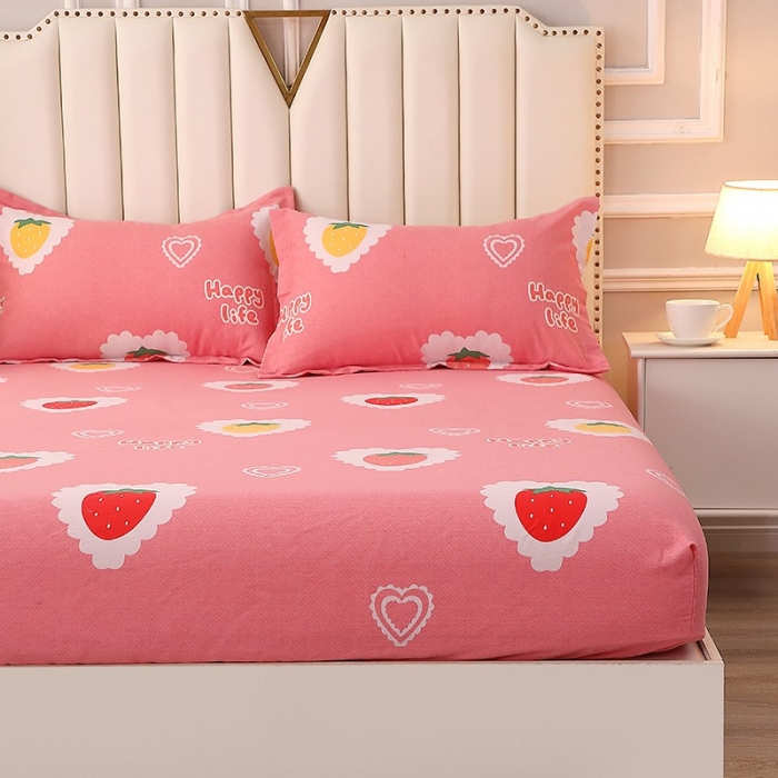 91家纺网 家纺一手货源 找家纺 晶缦家纺 2023新款典雅系全棉活性磨毛多规格单品床笠 草莓爱恋粉