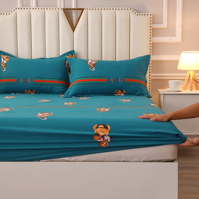 91家纺网 家纺一手货源 找家纺 晶缦家纺 2023新款典雅系全棉活性磨毛多规格单品床笠 潮玩小熊蓝