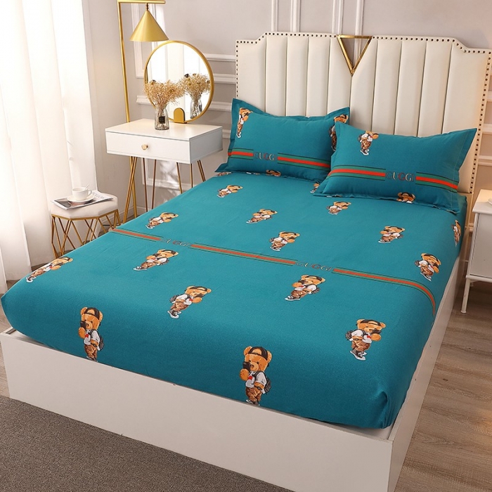 91家纺网 家纺一手货源 找家纺 晶缦家纺 2023新款典雅系全棉活性磨毛多规格单品床笠 潮玩小熊蓝